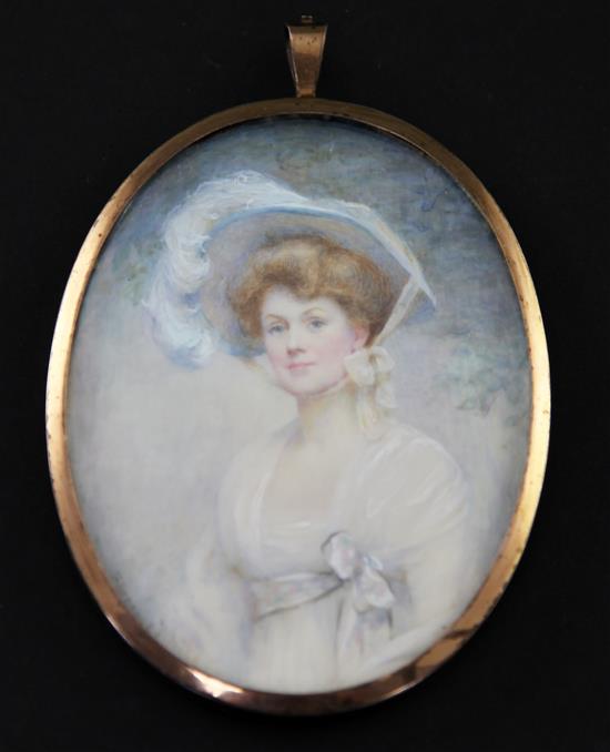 Florence White (fl.1881-1932) Miniature of an Edwardian lady, 4 x 3in.